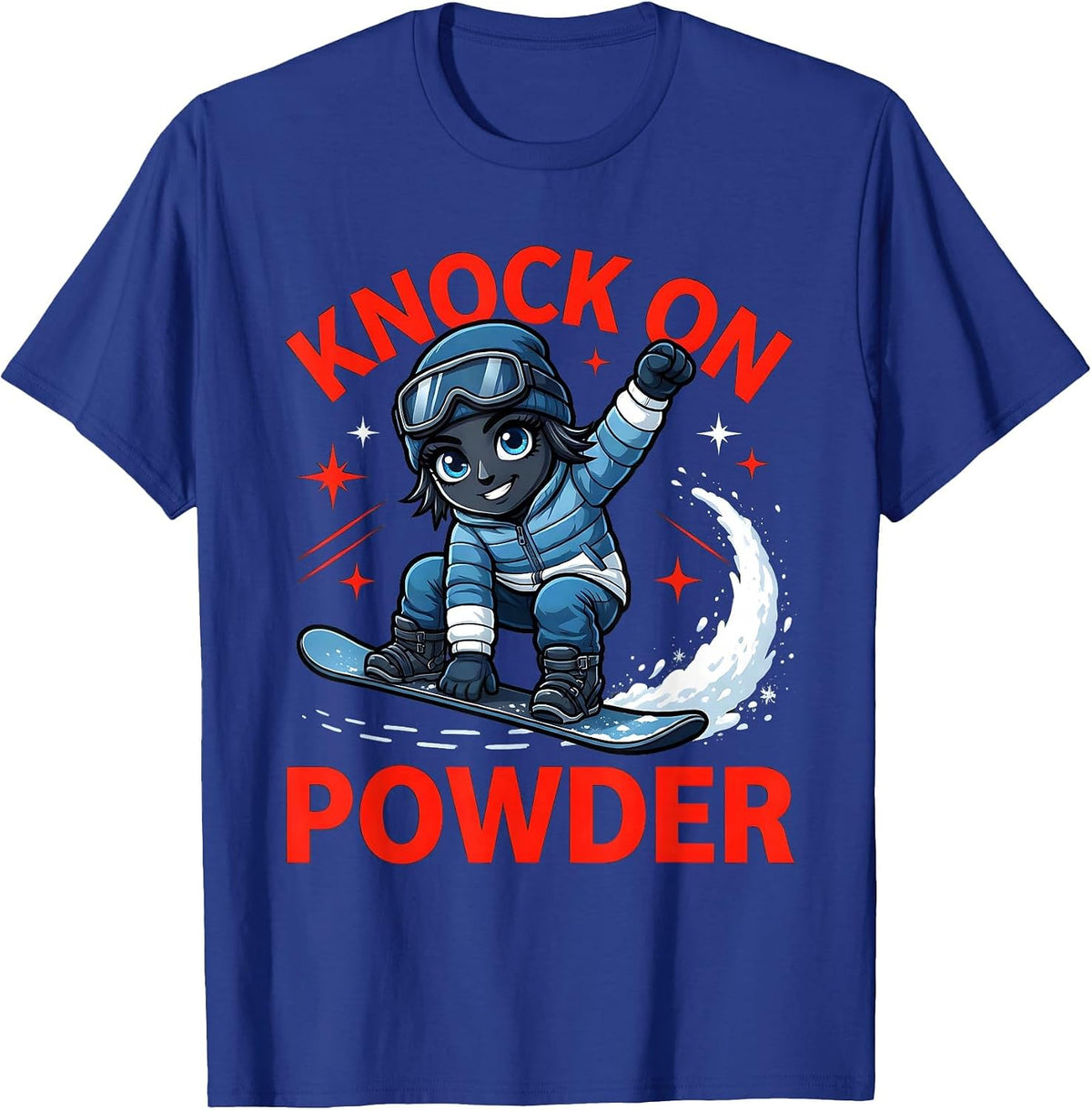 Men's KNOCK ON POWDER Funny Snowboarder Ski Lover Winter T-Shirt - Royal Blue