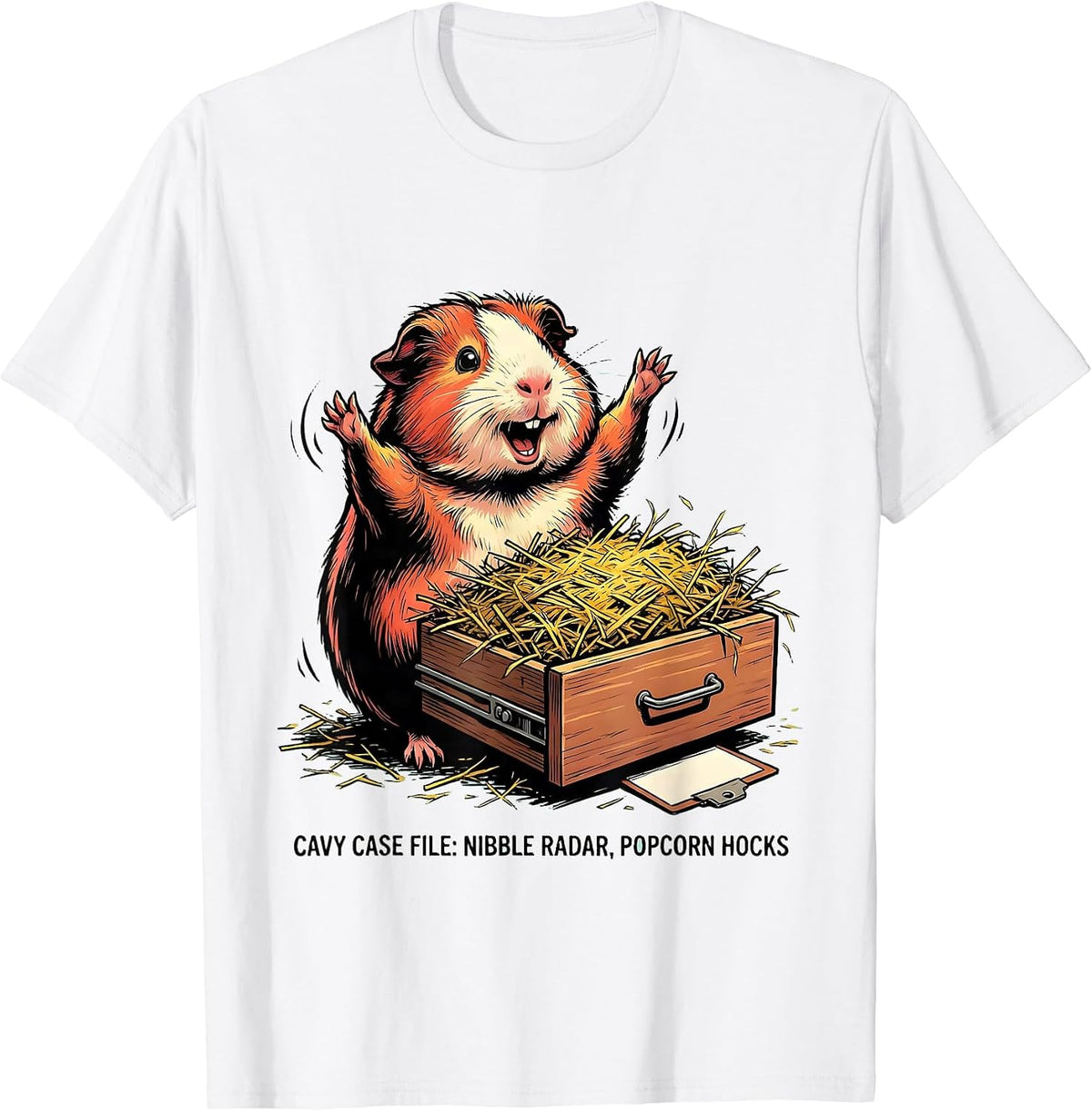 Men's Cavy Case File: Nibble Radar, Popcorn Hocks Funny T-Shirt - White