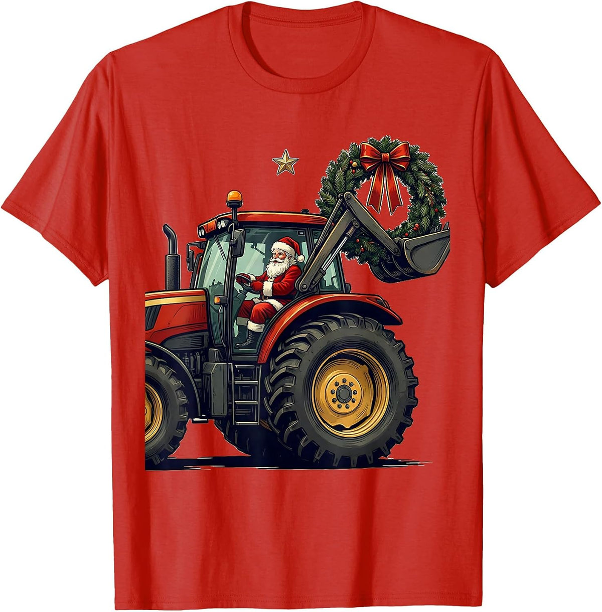 Men's Broadside Farm Tractor Santa Claus Funny Farm Life Christmas T-Shirt - Red