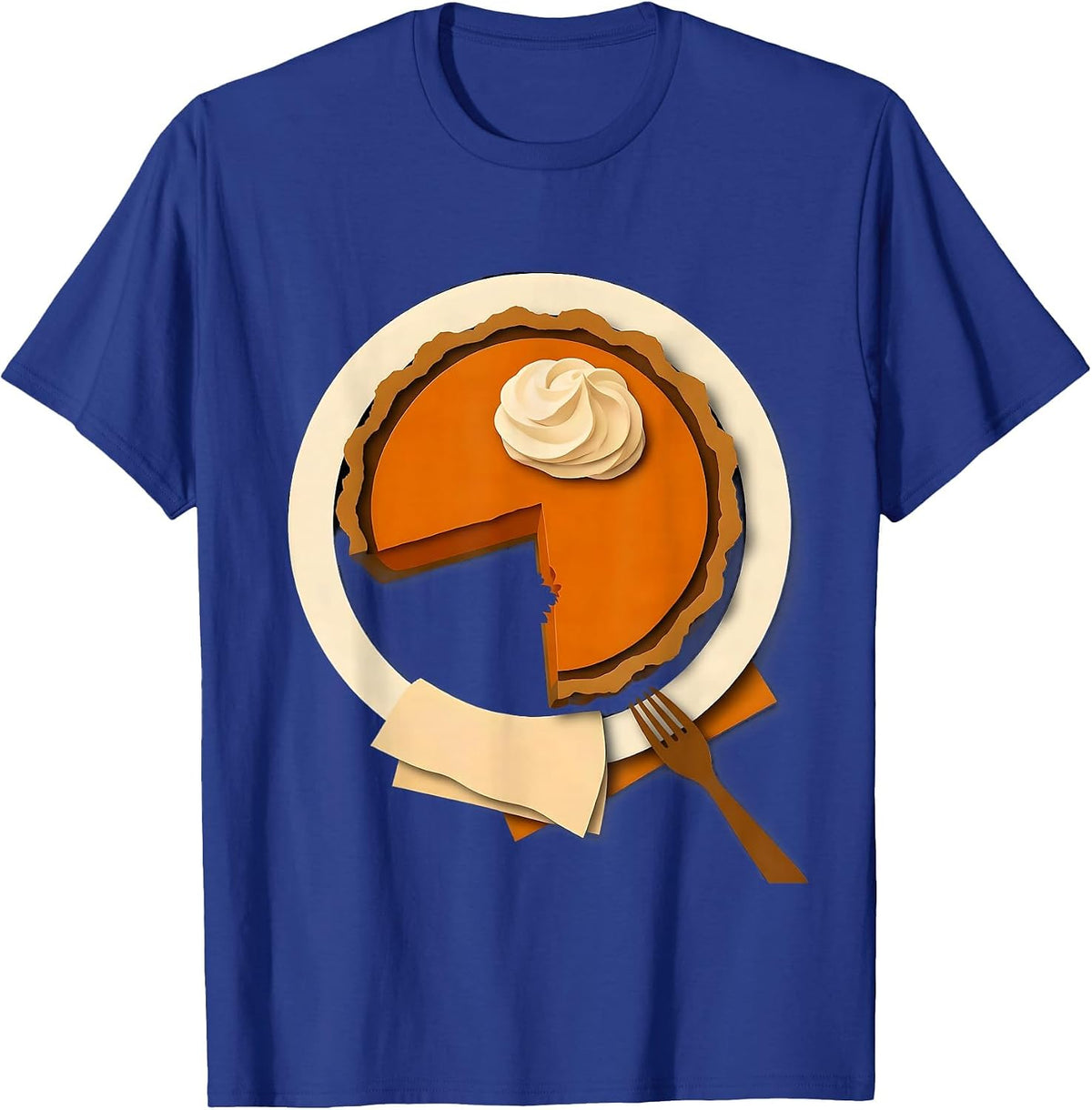 Oversized Pumpkin Pie Wedge Playful Thanksgiving Humor T-Shirt - Royal Blue