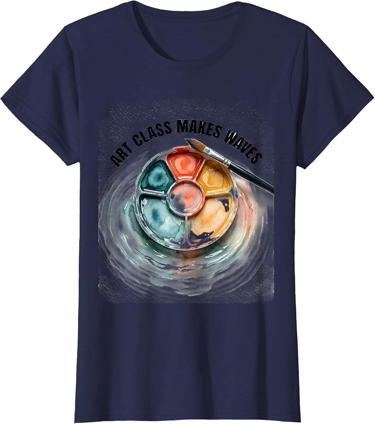 Women's Art Class Makes Waves Watercolor Funny Art Teacher Artist T-Shirt - Navy Blue