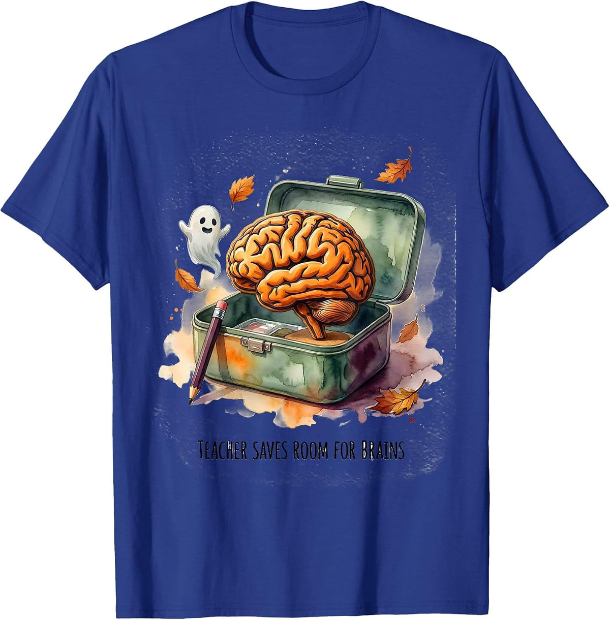 Teacher Saves Room For Brains Funny Teacher Halloween Humor T-Shirt - Royal Blue