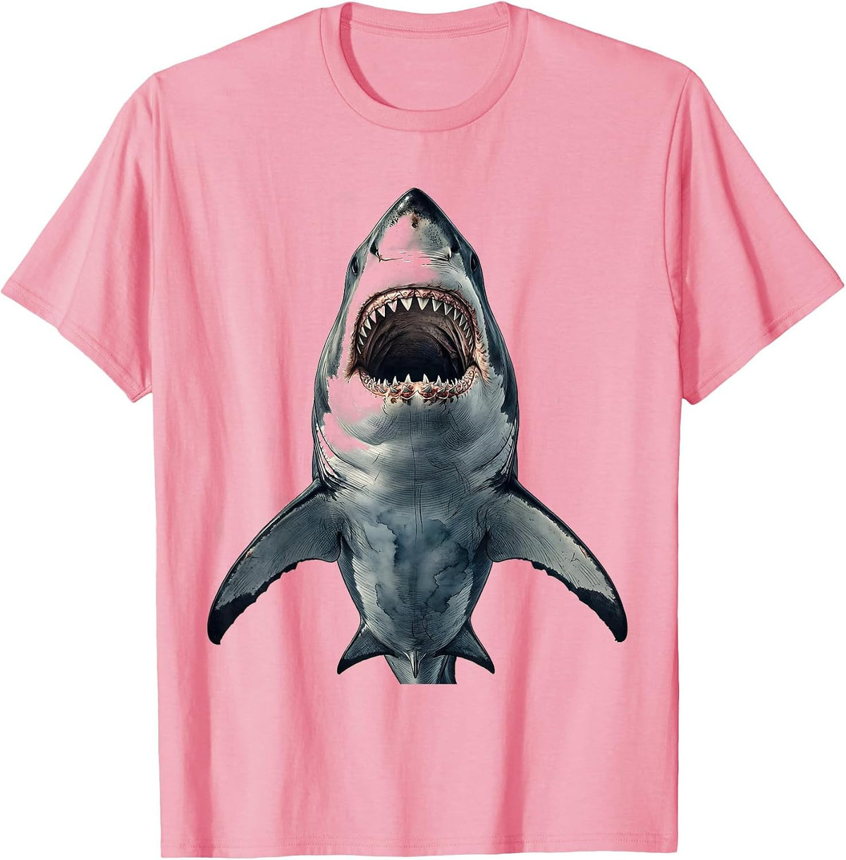 Men's Great White Shark Rising From The Deep T-Shirt - Pink