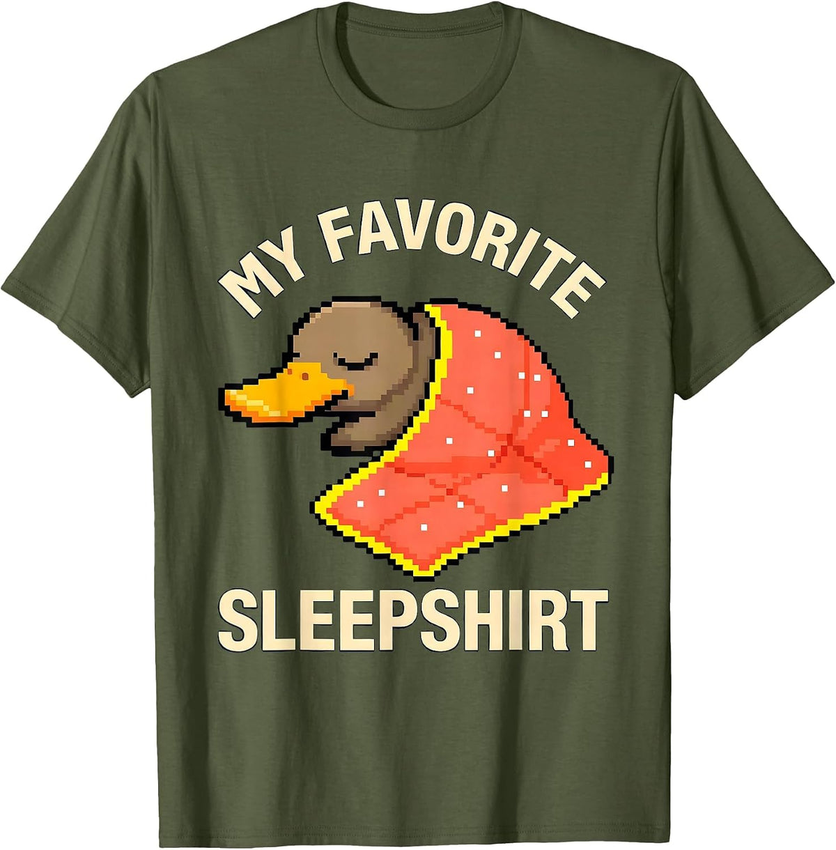 My Favorite Sleepshirt Cute Pixel Art Animal Sleepwear Kids T-Shirt - Olive Green