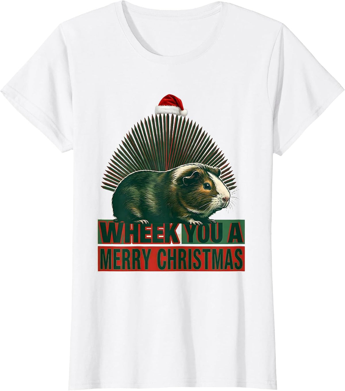 Women's Wheek You A Merry Christmas Funny Guinea Pig Santa Hat T-Shirt - White