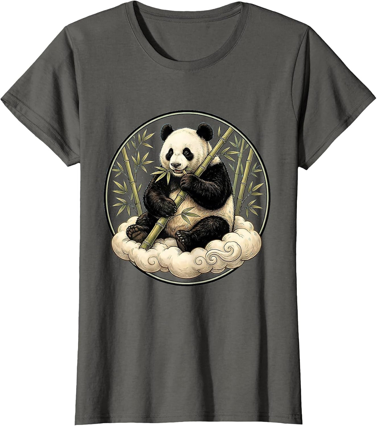 Women's Panda Floating on Cloud Eating Bamboo T-Shirt - Asphalt Grey