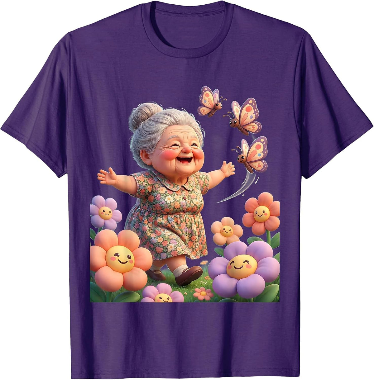 Mimi Chasing Butterflies in the Field T-Shirt - Purple