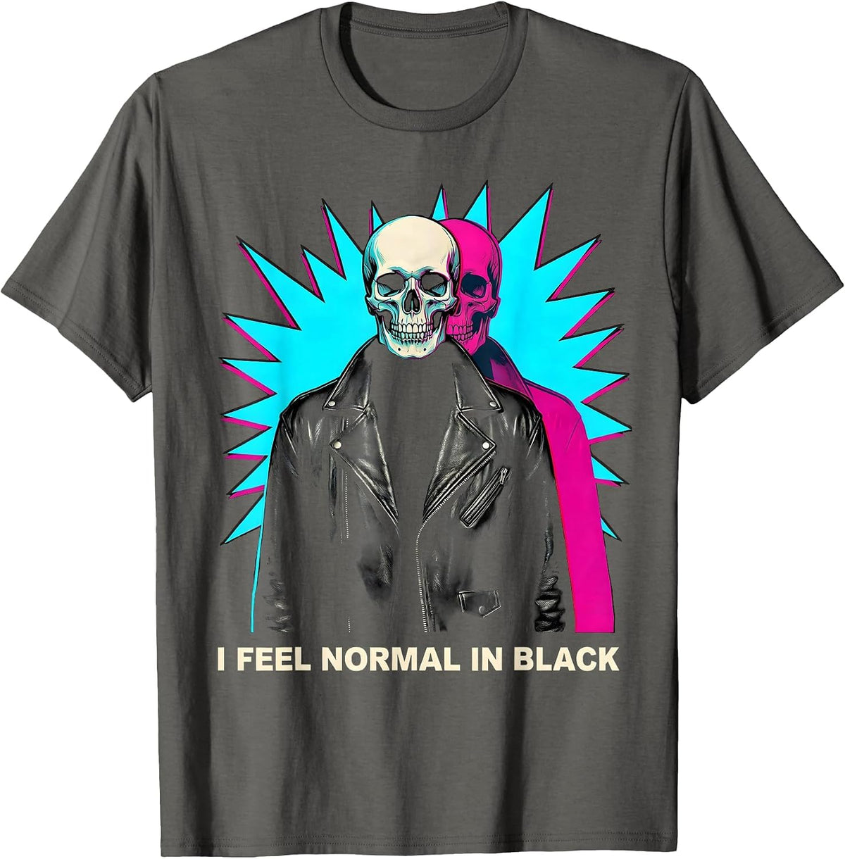 Men's I Feel Normal In Black Pop Art Goth Alt Skull Y2K Grunge T-Shirt - Asphalt Grey
