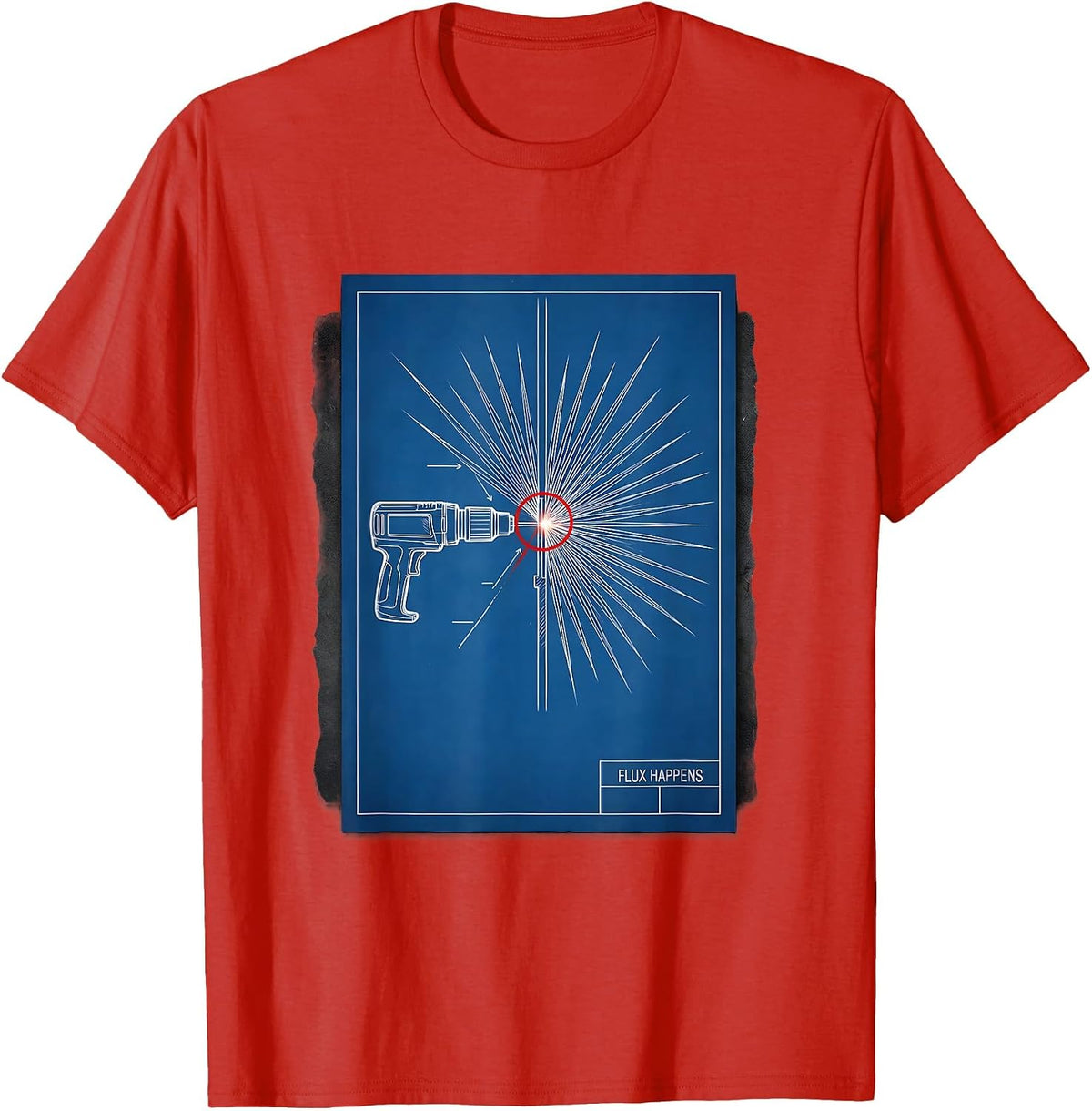 Men's Flux Happens Technical Blueprint Welder Metal Fabricator T-Shirt - Red