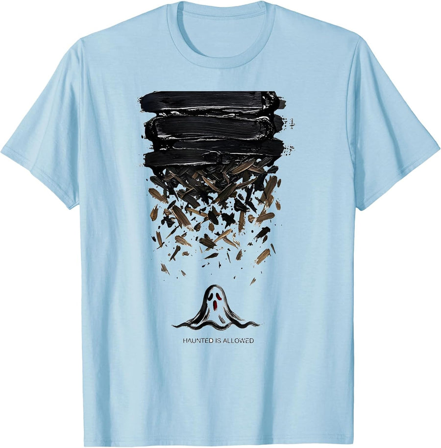 Men's Haunted Is Allowed Ink Brush Ghost Halloween Mental Health T-Shirt - Baby Blue