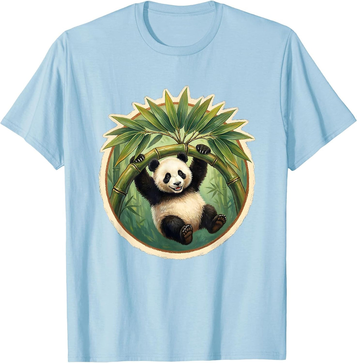 Men's Panda Hanging From Bamboo Branch Graphic T-Shirt - Baby Blue