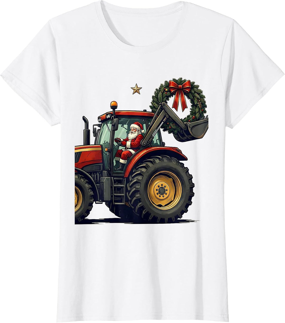 Women's Broadside Farm Tractor Santa Claus Funny Farm Life Christmas T-Shirt - White