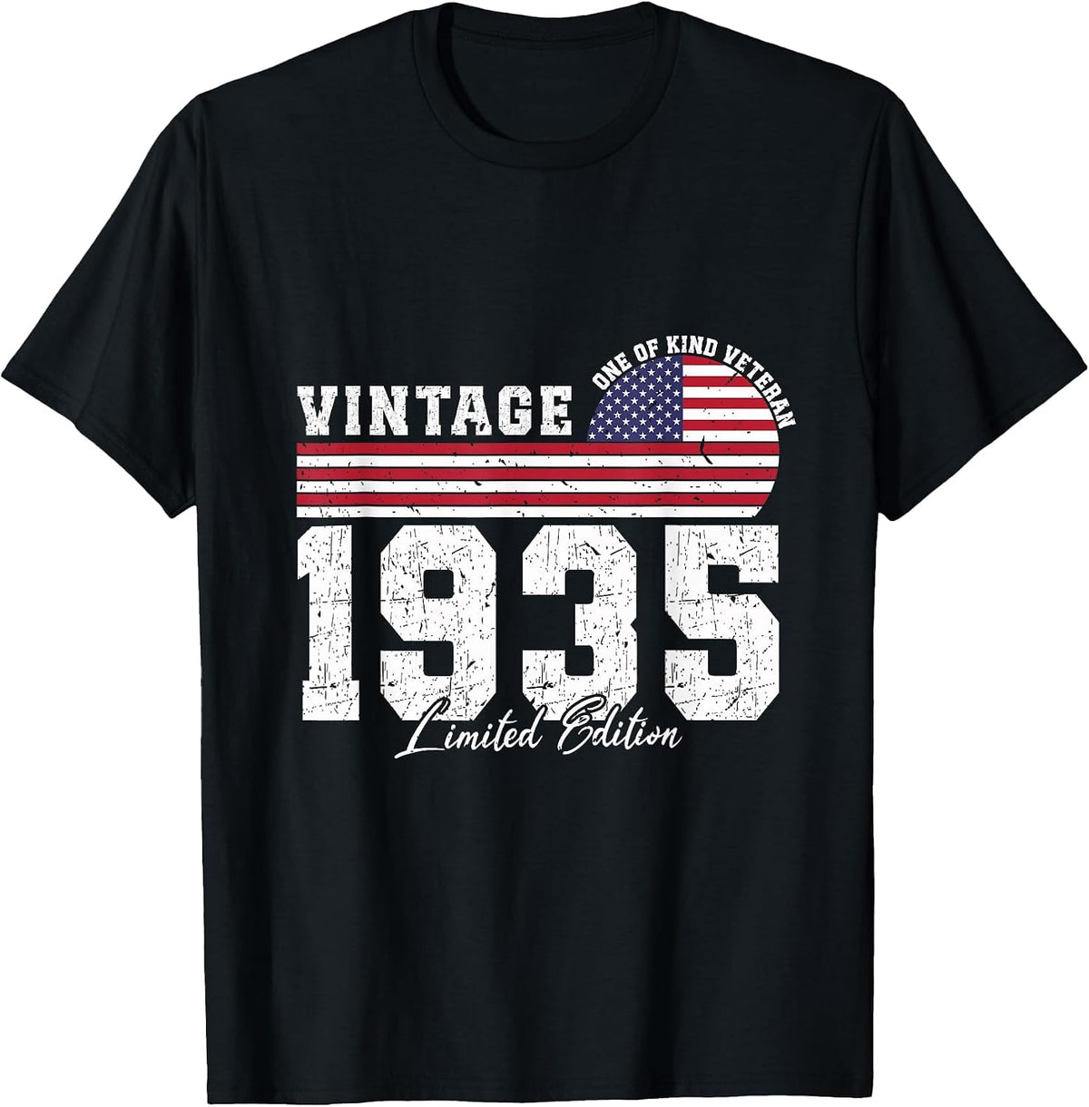 Vintage 1935 Birthday American Flag Patriotic Veterans Day T-Shirt - Black