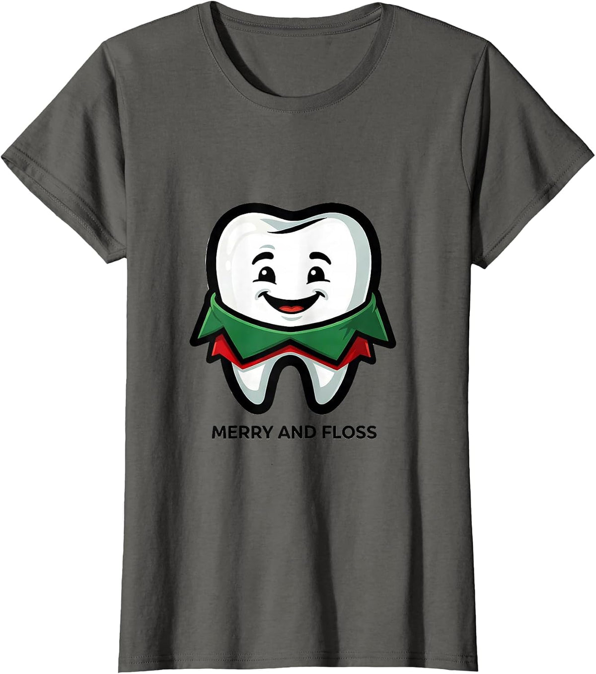 Women's Merry and Floss Funny Dental Christmas Dental Staff Crew T-Shirt - Asphalt Grey