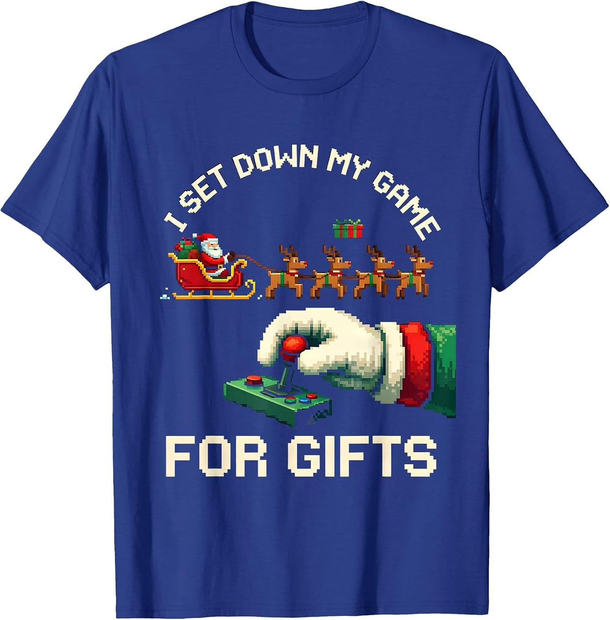 I Set Down My Game For Gifts Funny Gamer Christmas Pixel Art T-Shirt - Royal Blue