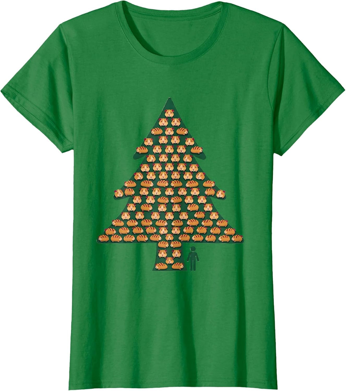 Women's Guinea Pig Christmas Tree Holiday Pet Lover Humor T-Shirt - Kelly Green