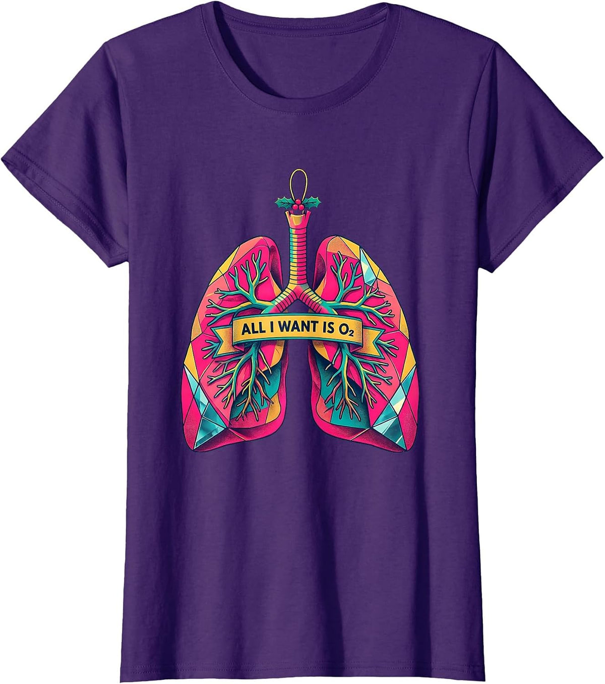 Women's All I Want Is O2 Risograph Respiratory Therapist Christmas T-Shirt - Purple