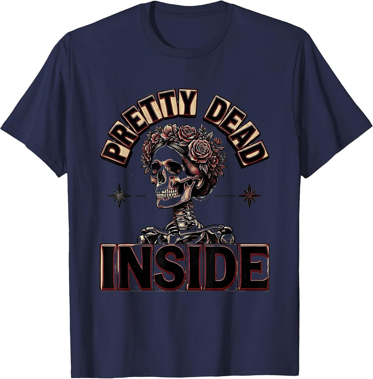 Men's Pretty Dead Inside Skeleton Graphic Design T-Shirt - Navy Blue