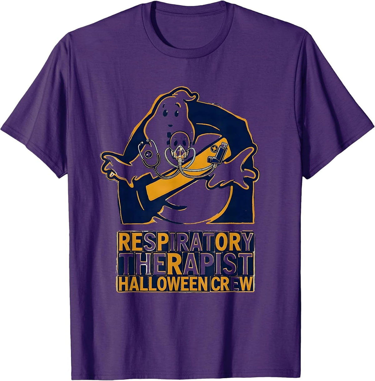 Respiratory Therapist Halloween Crew Wood Type Ghost Costume T-Shirt - Purple