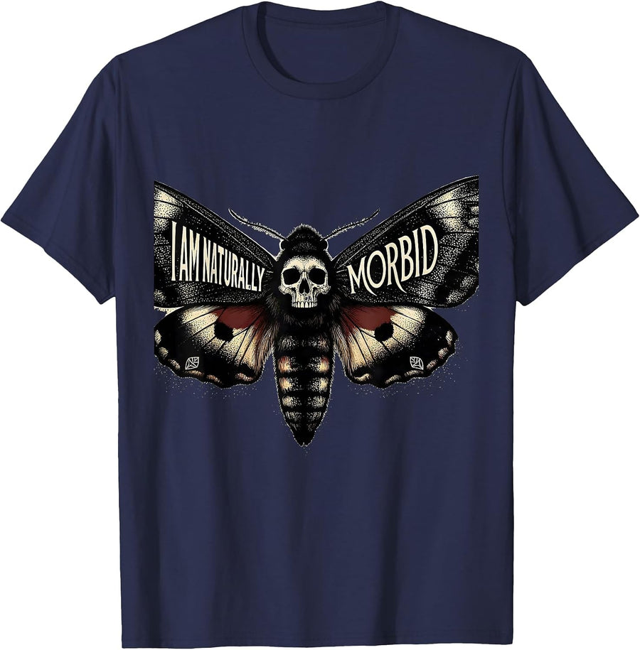 I Am Naturally Morbid Gothic Horror Goth Dark Humor Alt Art T-Shirt - Navy Blue