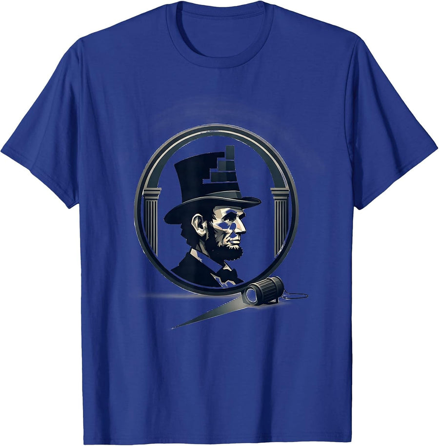 Sealed Lincoln Badge Editorial Conceptual History Buff Humor T-Shirt - Royal Blue
