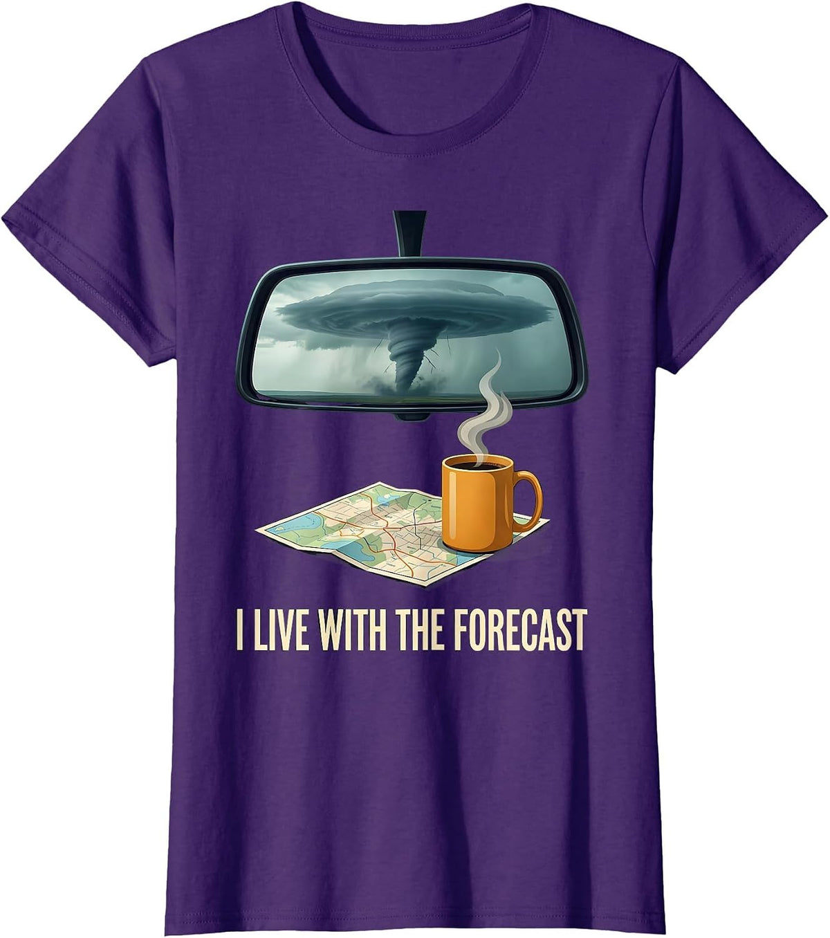 Women's I Live With The Forecast Funny Storm Chaser Meteorology T-Shirt - Purple