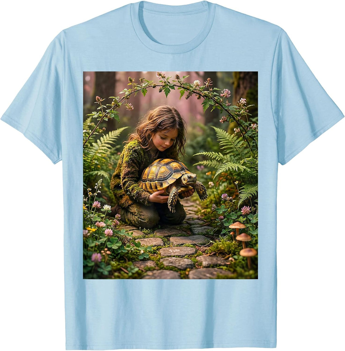 Men's Kindness in Action Tortoise Crossing Helper Tee T-Shirt - Baby Blue