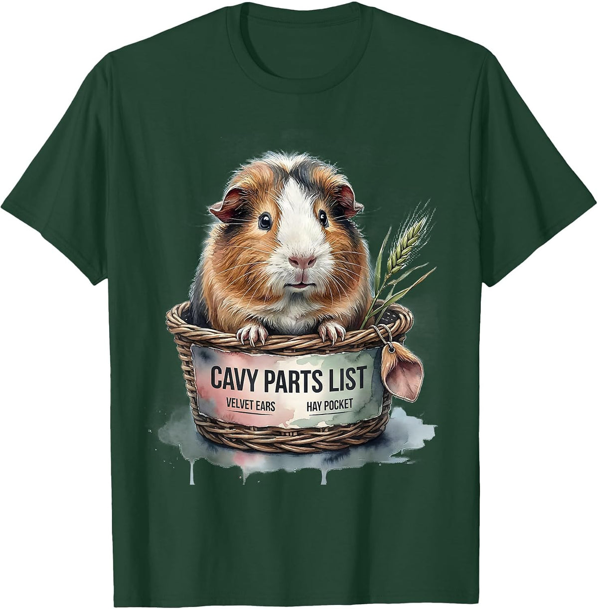 Cavy Parts List: Velvet Ears, Hay Pocket Funny Cavy Lover T-Shirt - Dark Green