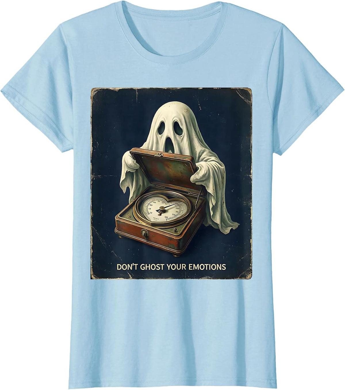 Women's Don't Ghost Your Emotions Vintage Halloween Mental Health T-Shirt - Baby Blue