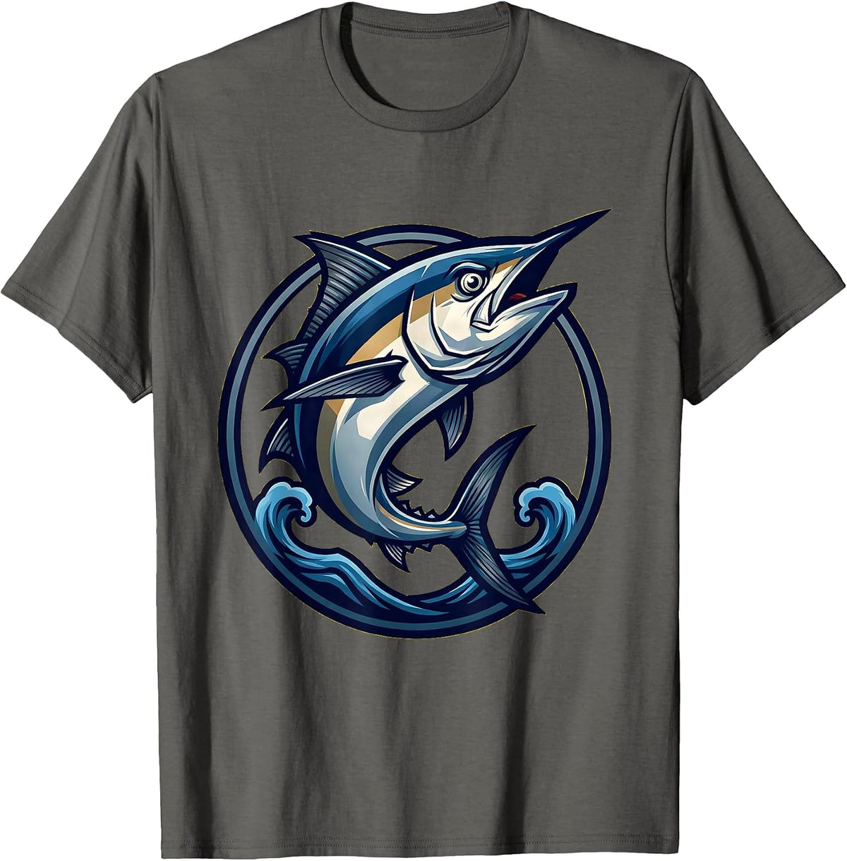 Men's Tuna Fish Jumping Ocean Waves Graphic T-Shirt - Asphalt Grey