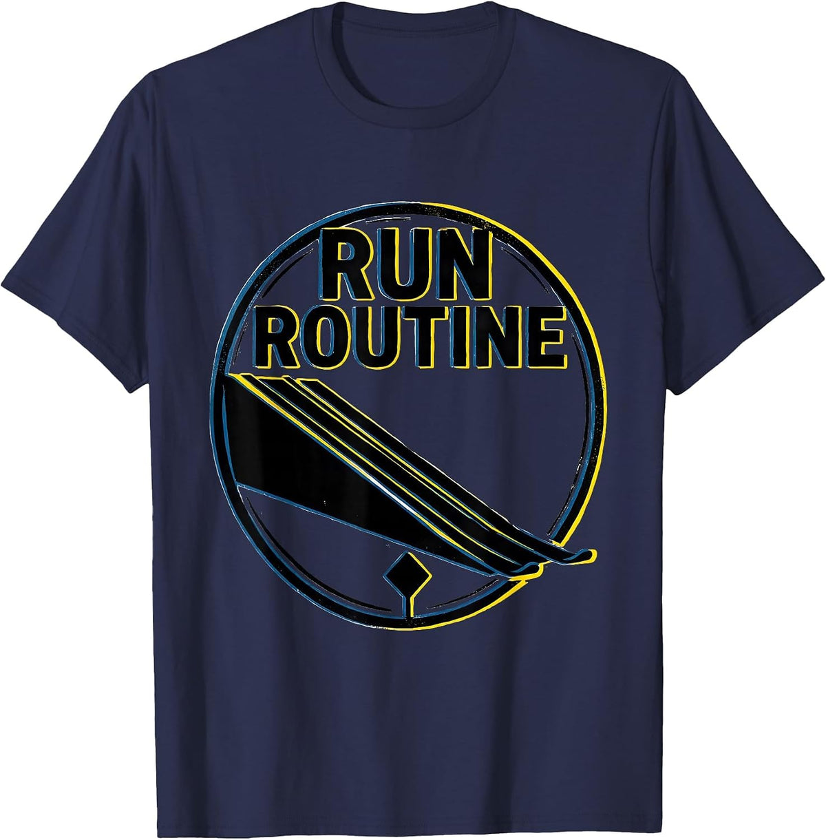 Run Routine Screenprint Poster Ski Dad Skiing Snowboarder T-Shirt - Navy Blue