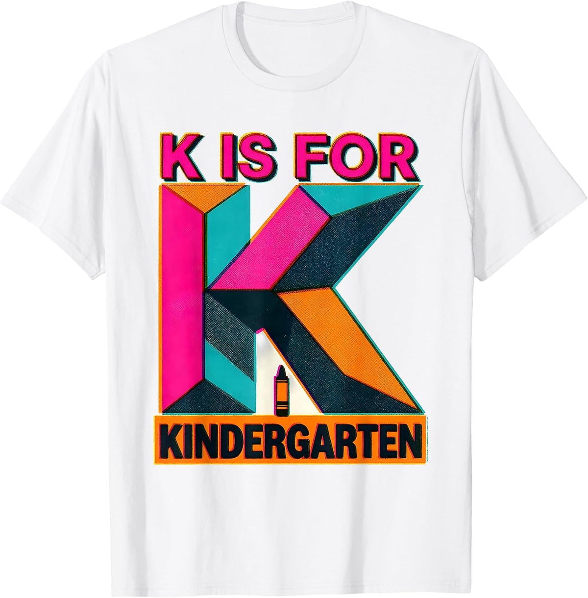 Men's K Is For Kindergarten Teacher Risograph Back To School T-Shirt - White