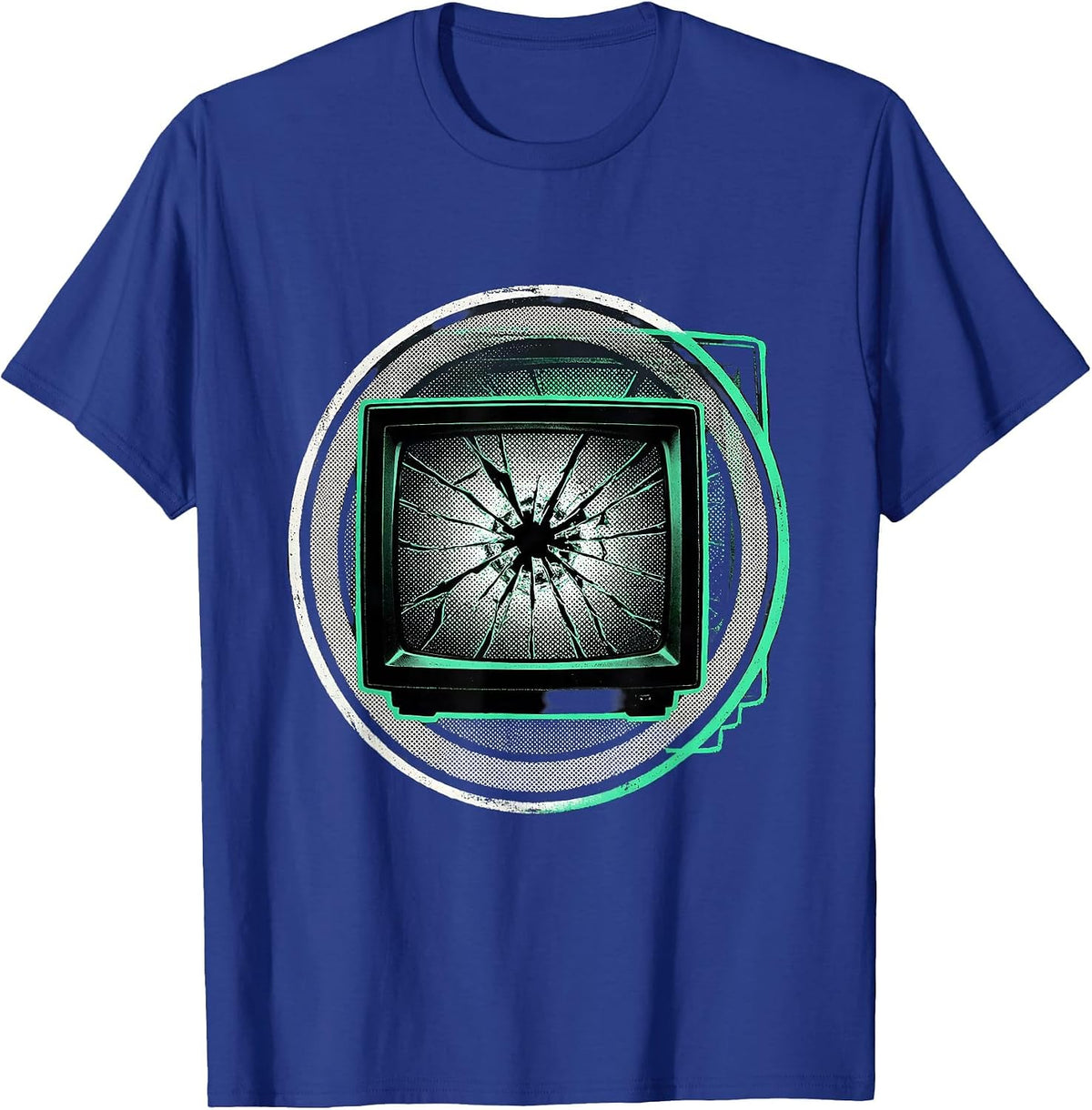 Smashed CRT TV Static Grunge Graphic T-Shirt - Royal Blue