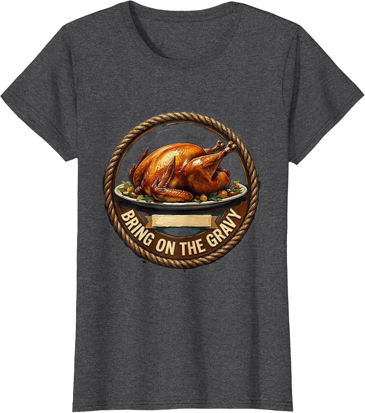 Women's Bring on the Gravy Thanksgiving Design T-Shirt - Dark Heather Grey