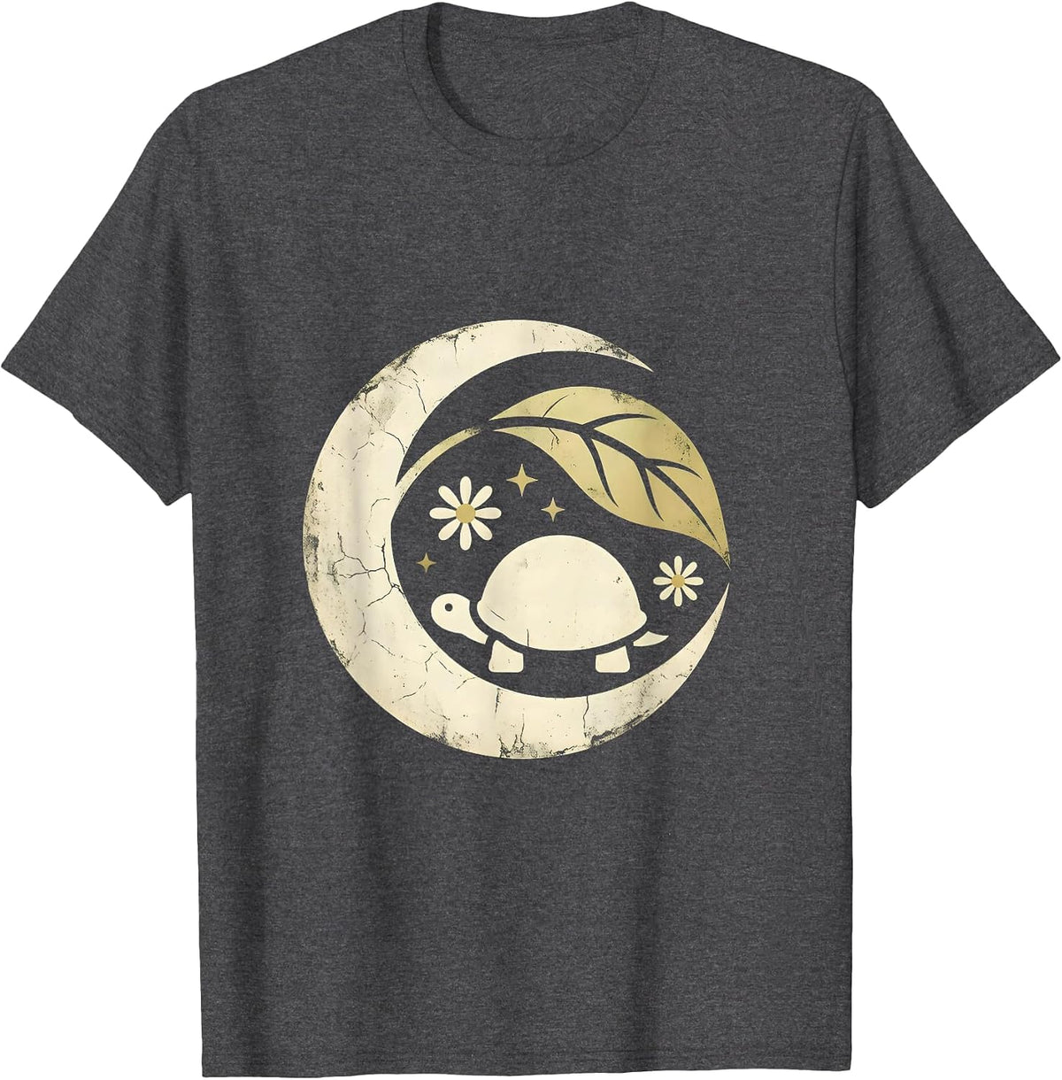 Be Still Tortoise Under Leaf Nature Graphic T-Shirt - Dark Heather Grey
