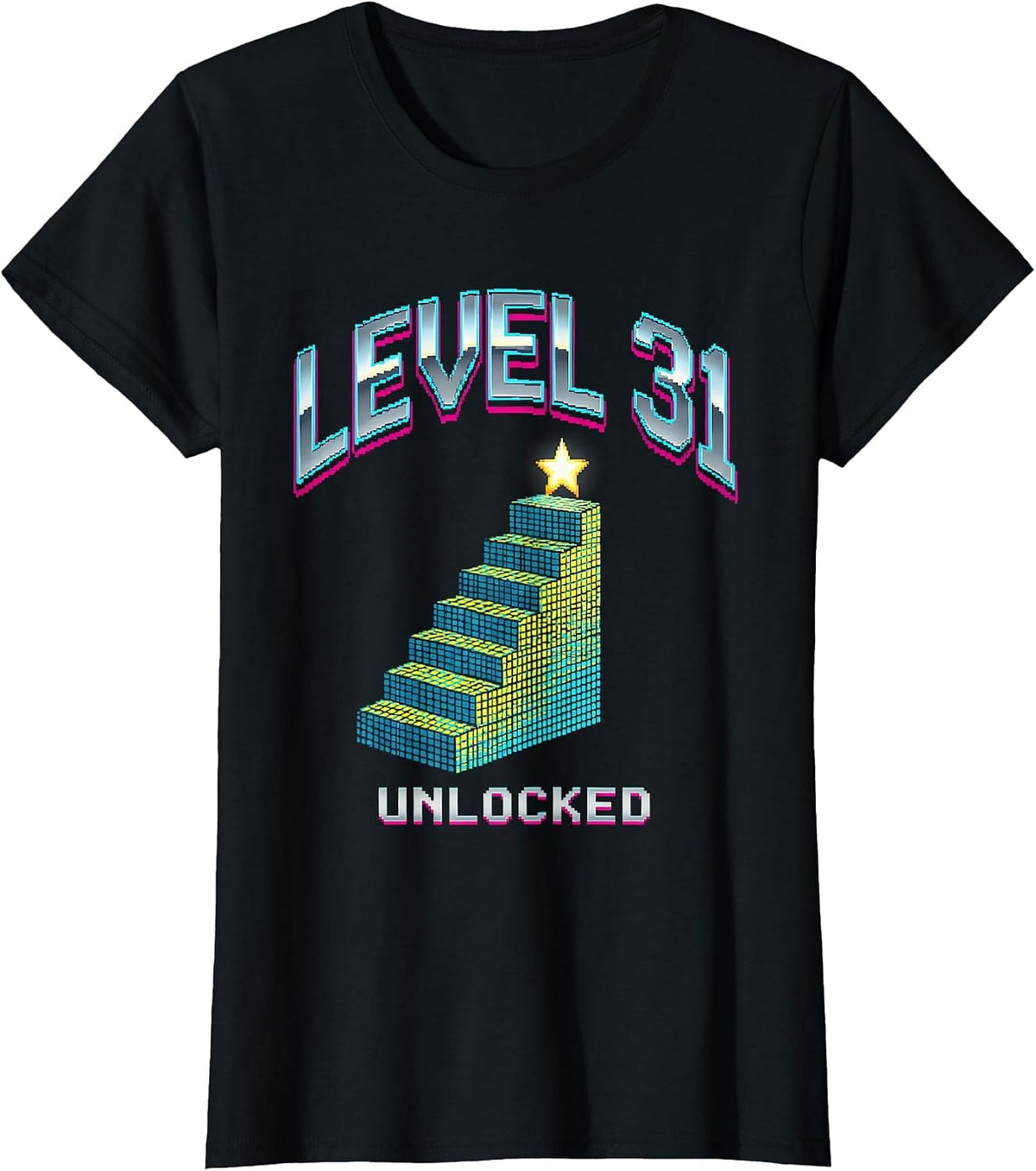 Women's Level 31 Unlocked Pixel Art Gamer Birthday Milestone T-Shirt - Black