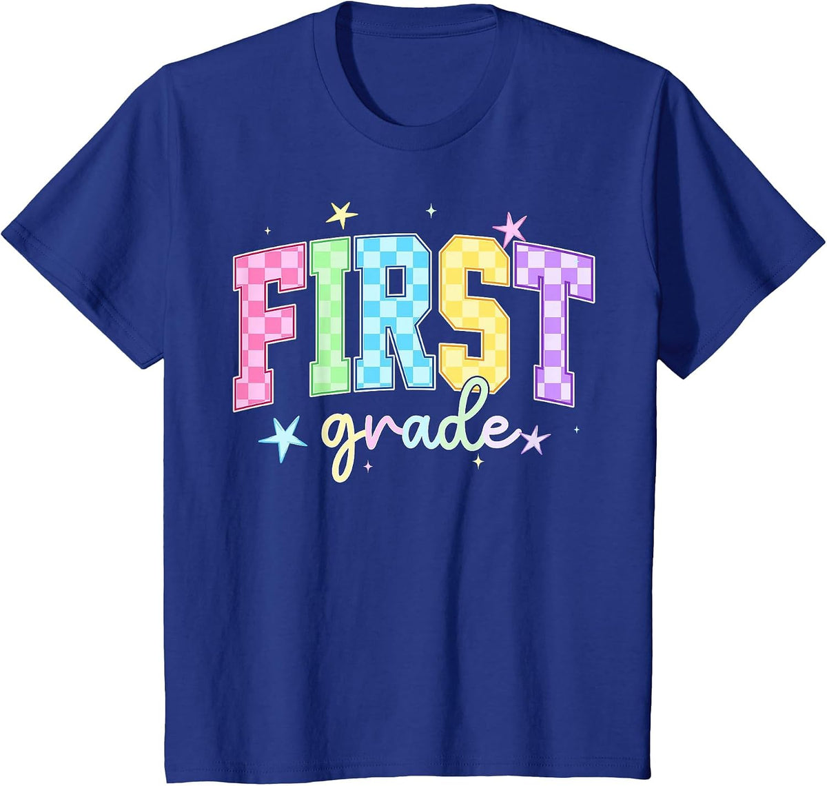 Back to School Checkered First Grade Team Teacher Students T-Shirt - Royal Blue
