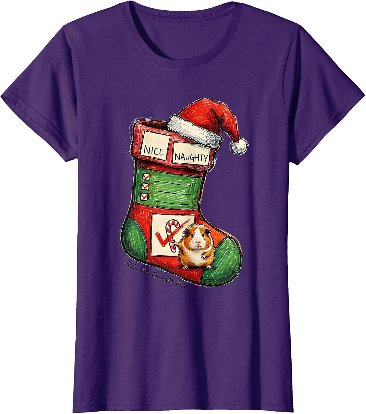 Women's Nice Naughty Ask My Guinea Pig Funny Christmas List Pet T-Shirt - Purple