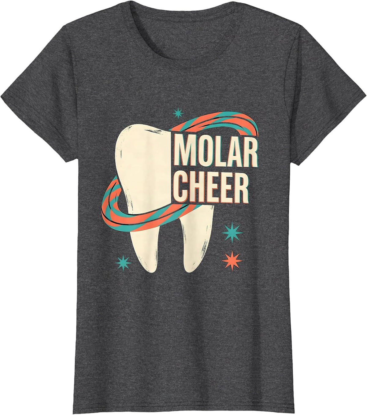 Women's Molar Cheer Midcentury Modern Dental Christmas Humor Dental T-Shirt - Dark Heather Grey