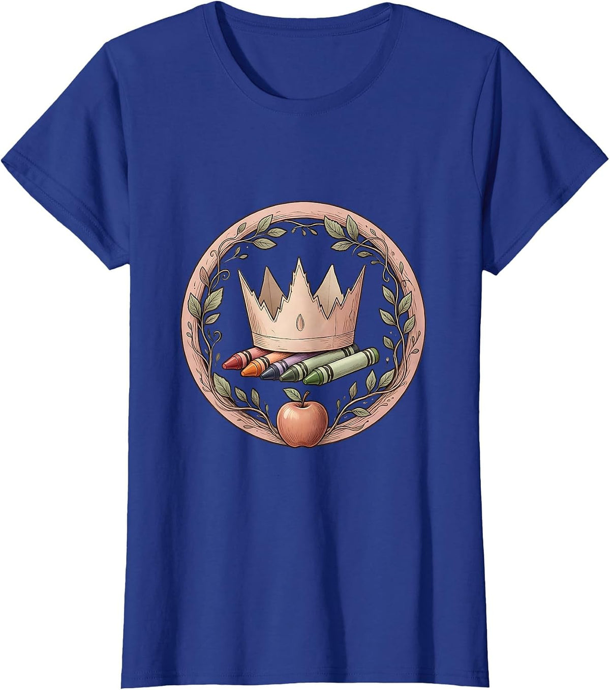 Women's Kindergarten Teacher Construction Paper Crown T-Shirt - Royal Blue