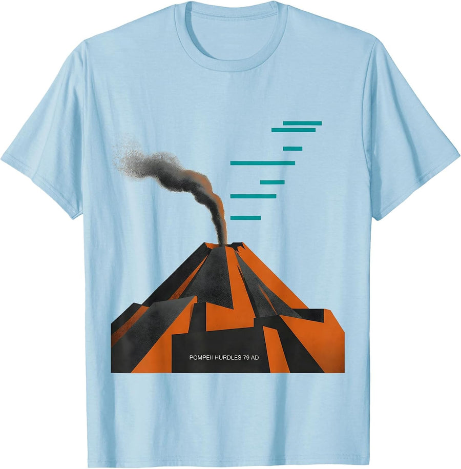 Men's Pompeii Hurdles 79 AD Midcentury Modern Volcano History T-Shirt - Baby Blue