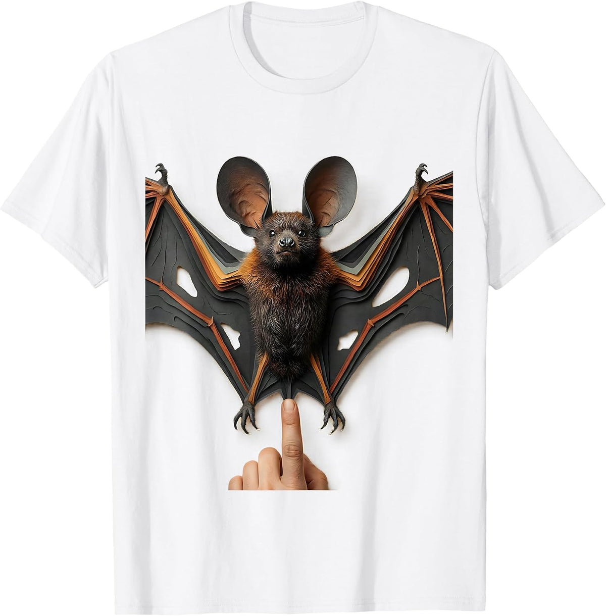 Men's Monumental Bat Paper-Cutout Bat Lover Wildlife Humor T-Shirt - White