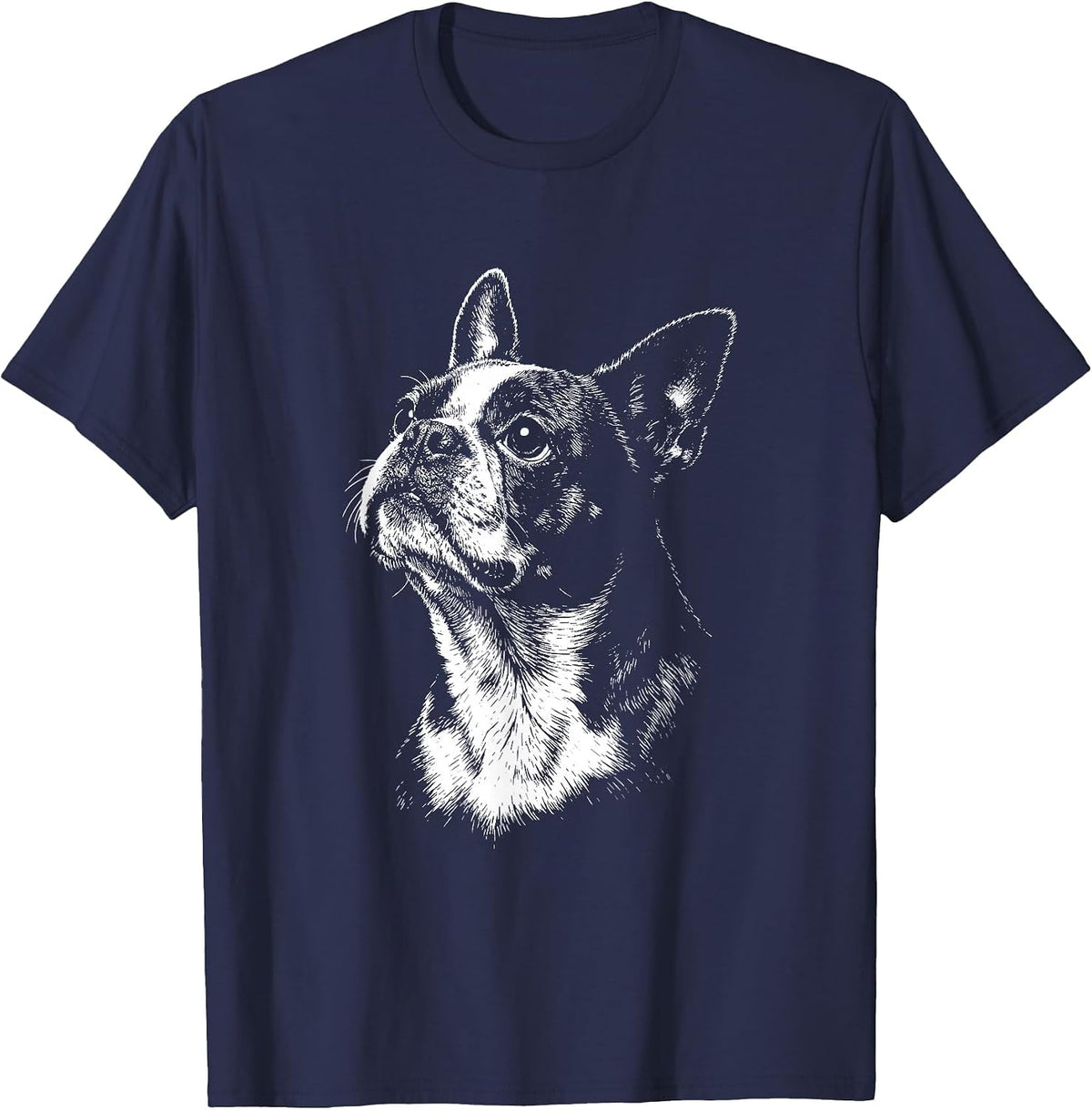 Boston Terrier Portrait Black and White Dog Lover T-Shirt - Navy Blue