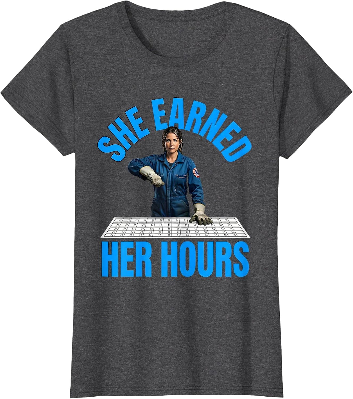 Women's She Earned Her Hours Union Strong Labor Day Worker Pride T-Shirt - Dark Heather Grey