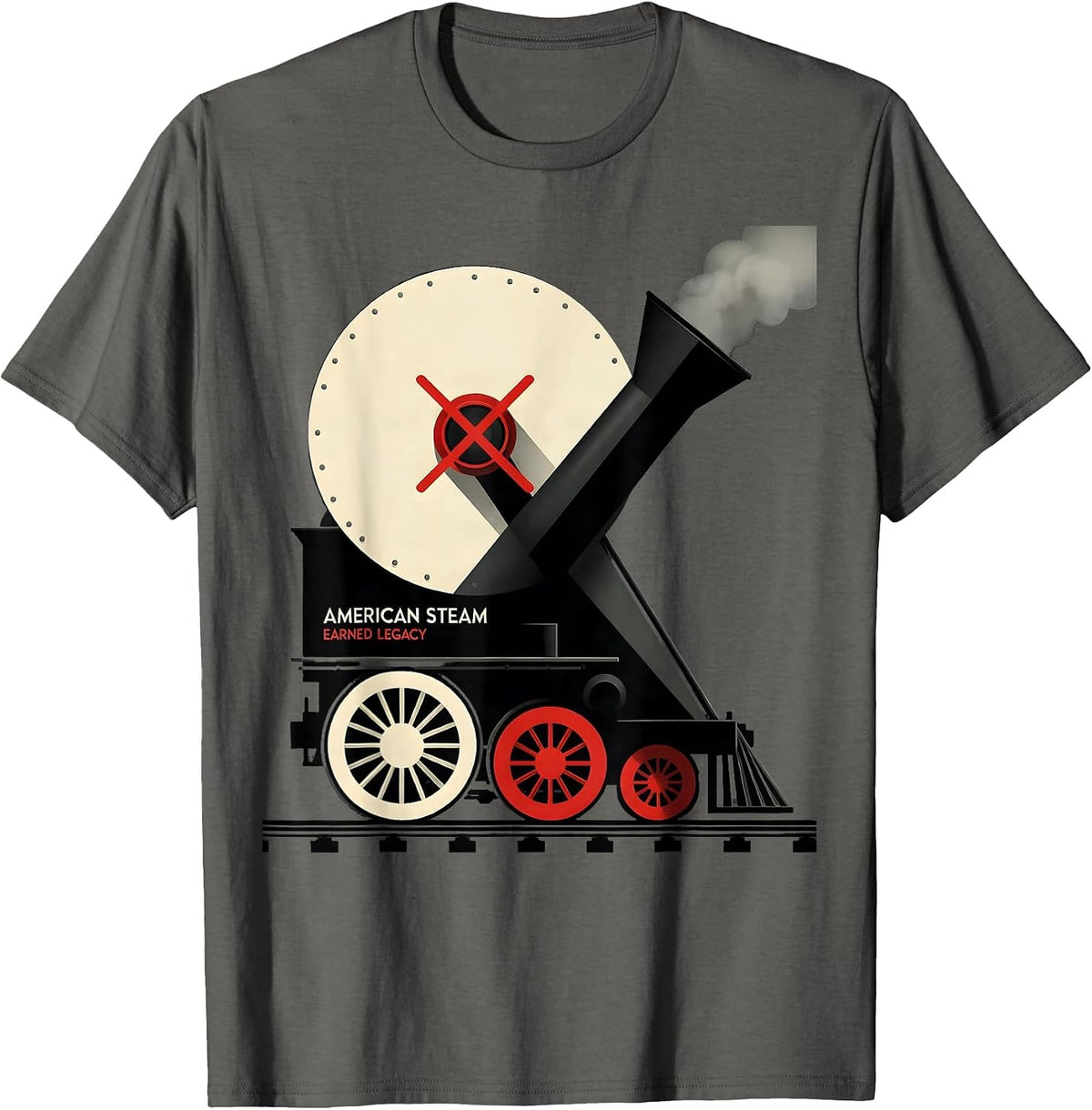 American Steam Earned Legacy Constructivist Poster Train T-Shirt - Asphalt Grey