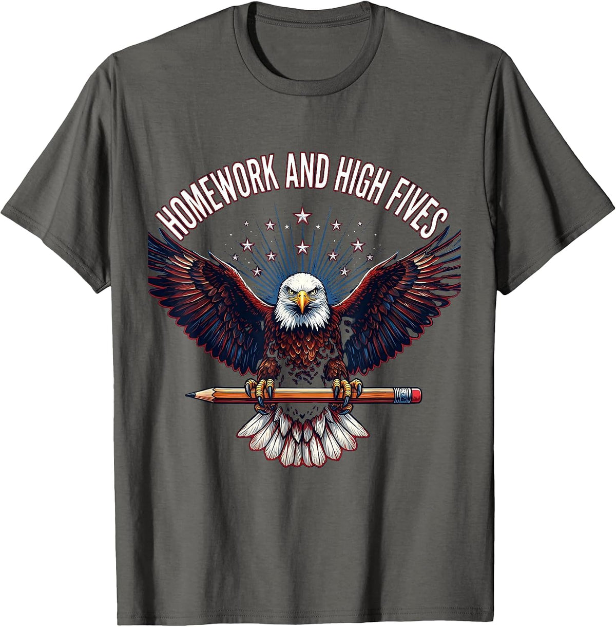 Homework and High Fives Third Grade Teacher T-Shirt - Asphalt Grey