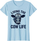 Women's Living the Cow Life Funny Farm Animal Design T-Shirt - Baby Blue