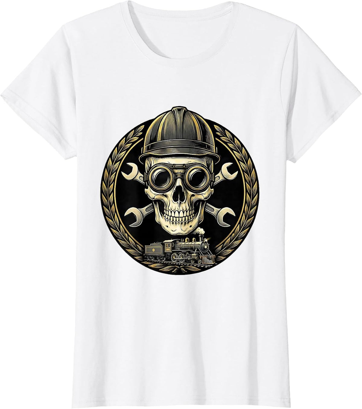Women's Skull Engineer Cap and Goggles Graphic Tee T-Shirt - White