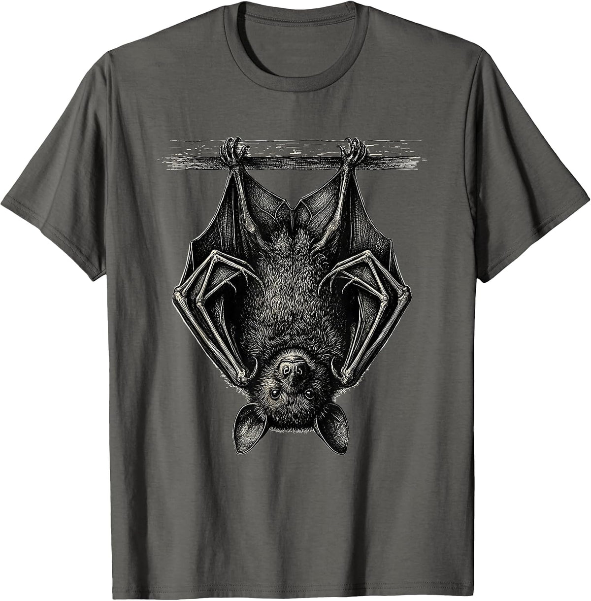 Bat Heart Silhouette Bat Lover Gothic Vintage T-Shirt - Asphalt Grey