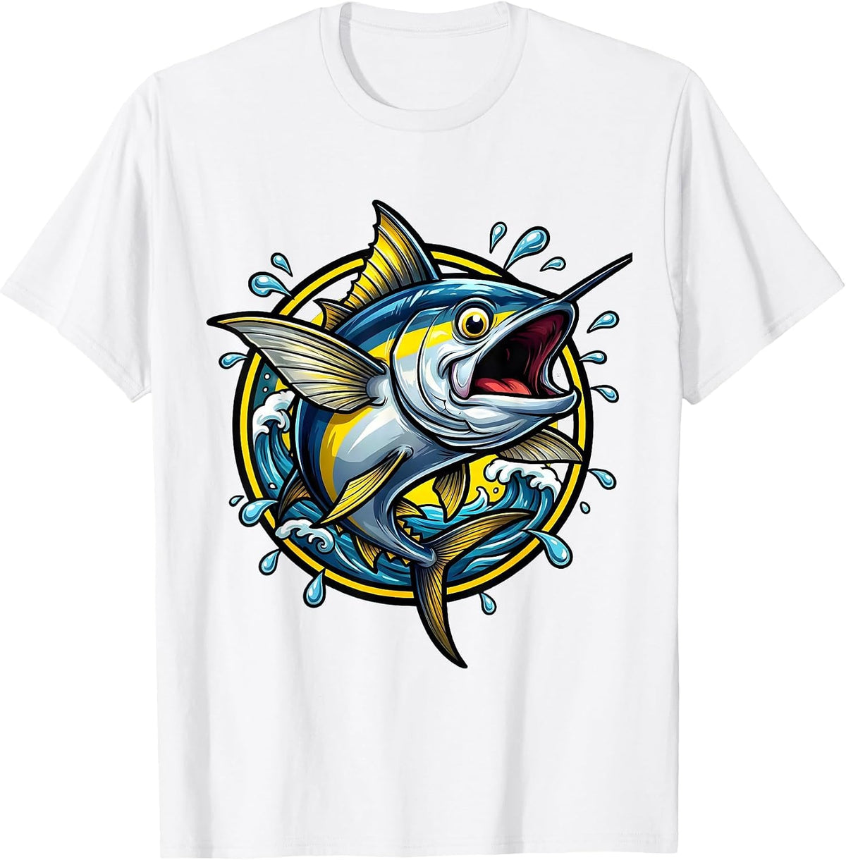 Men's Tuna Fish Open Ocean Graphic Illustration T-Shirt - White